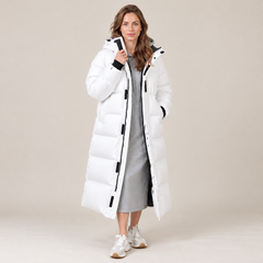 Abrigo Largo Acolchado de Plumón para Mujer con Capucha, Impermeable