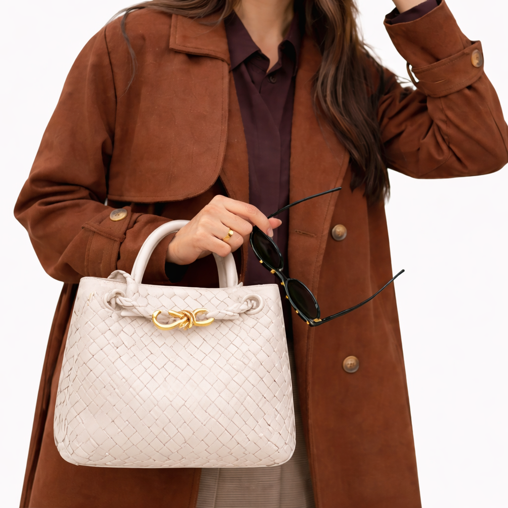 Women's Woven Vegan Leather Tote Bag - Everyday Shoulder Bag