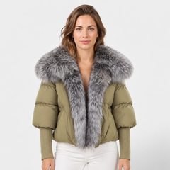 Chaqueta Acolchada Mujer con Cuello de Pelo Sintético