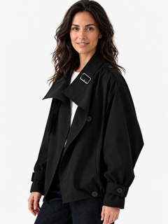Chaqueta Mujer Trench Corta con Hebilla en el Cuello