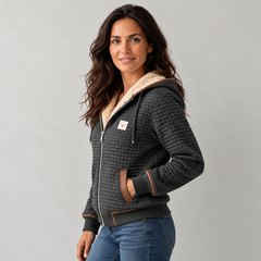 Women's Gray Hooded Puffer Jacket - Sherpa Lining