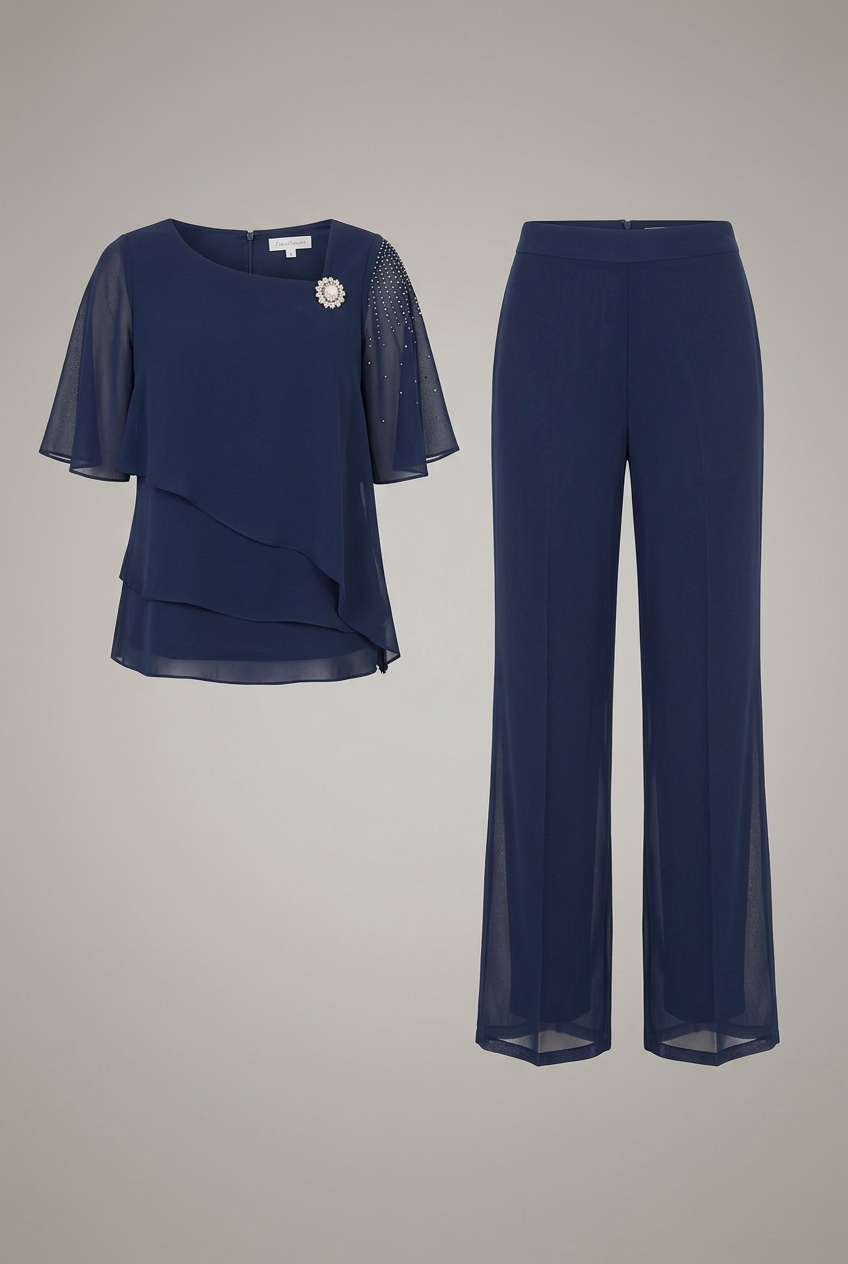 Conjunto Top Drapeado y Pantalón Recto Mujer