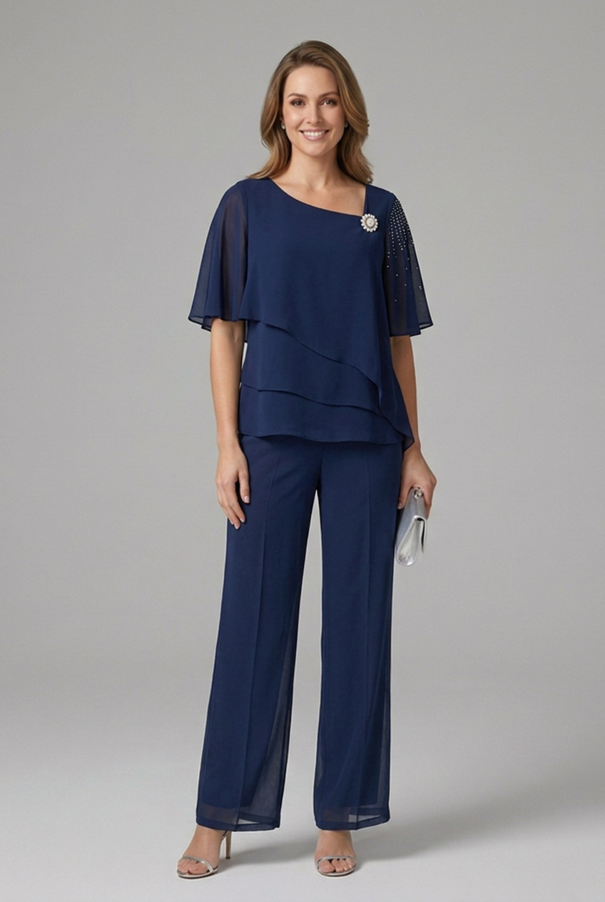 Conjunto Top Drapeado y Pantalón Recto Mujer