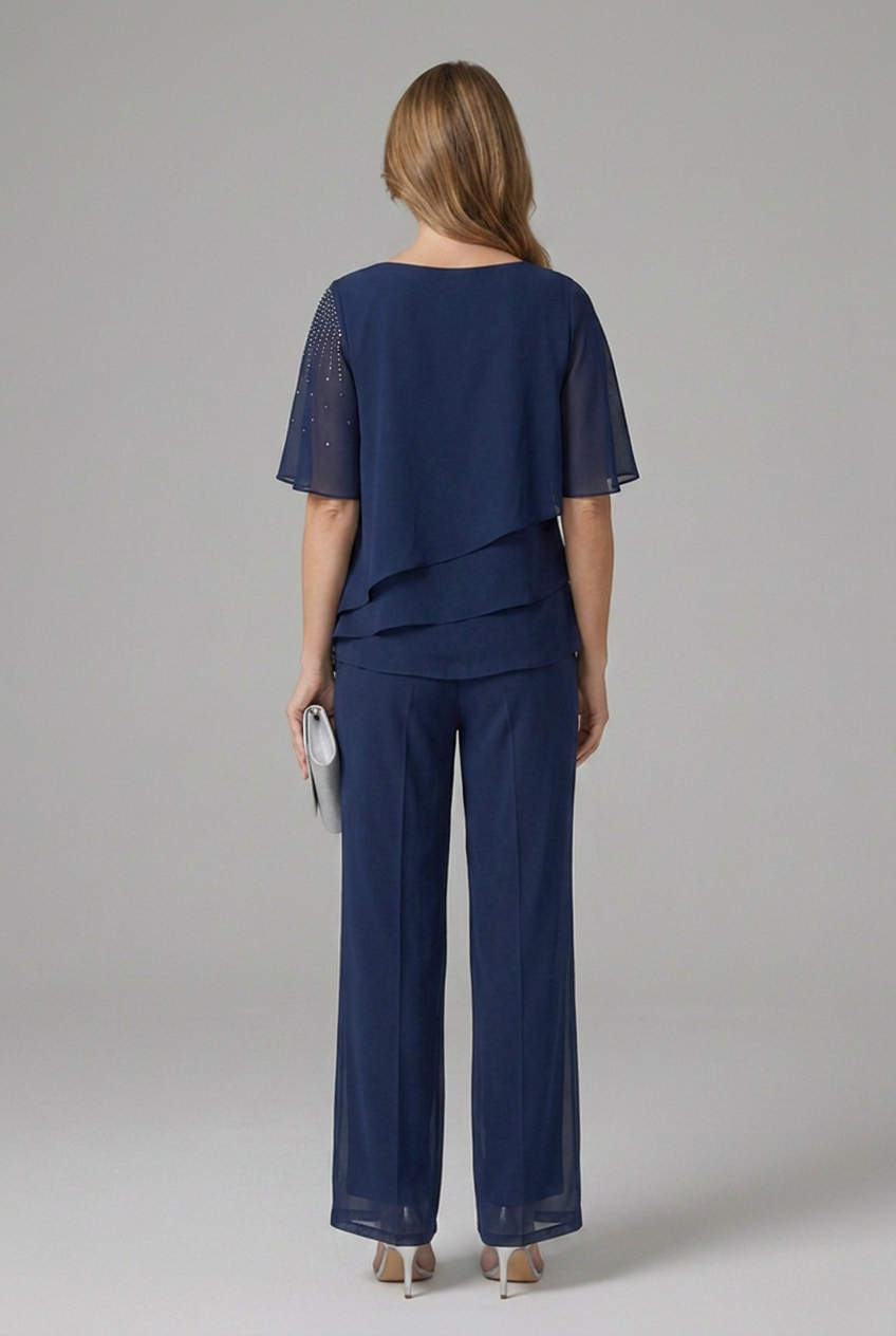 Conjunto Top Drapeado y Pantalón Recto Mujer