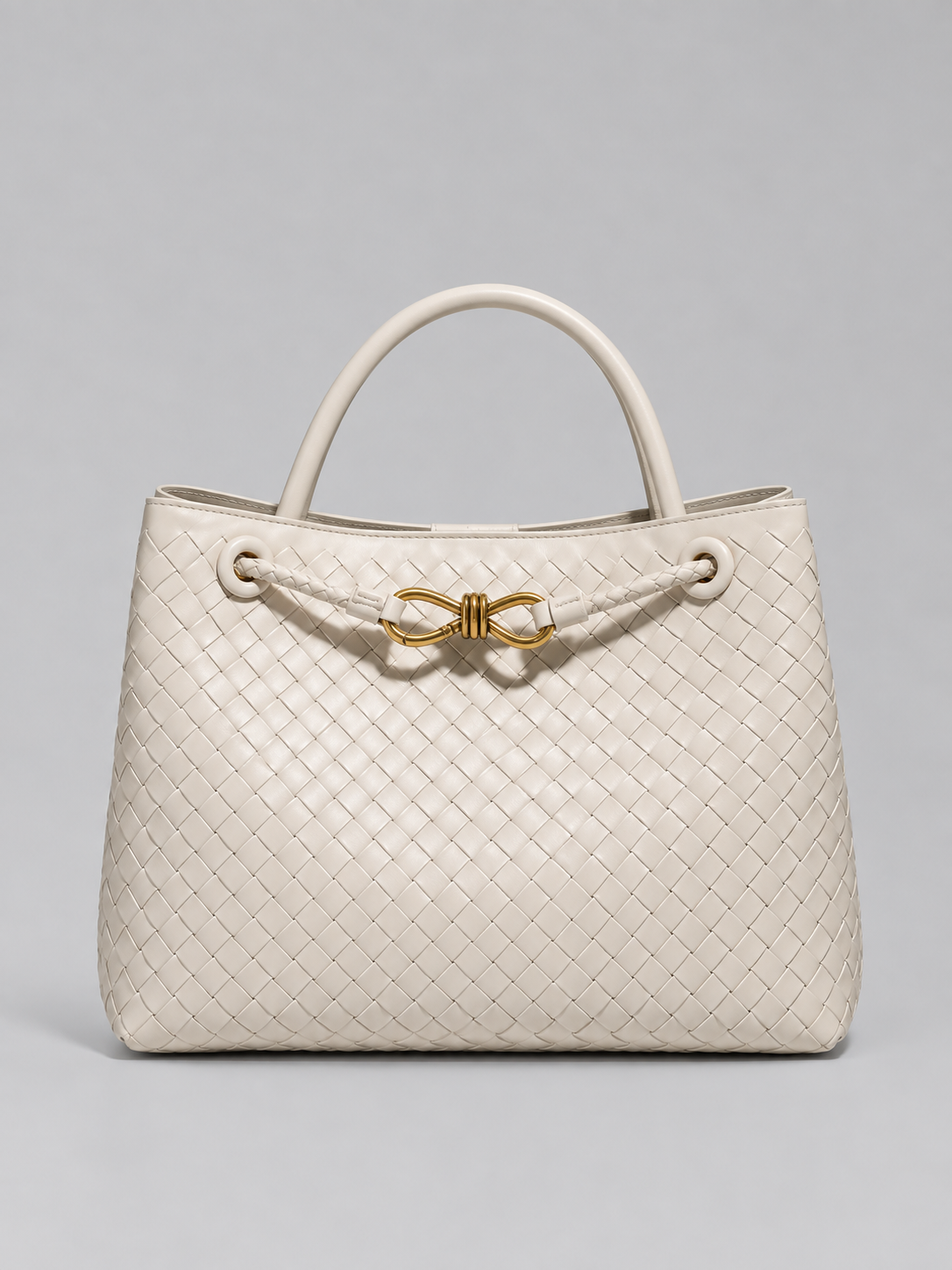 Women's Braided Vegan Leather Handbag with Gold Details