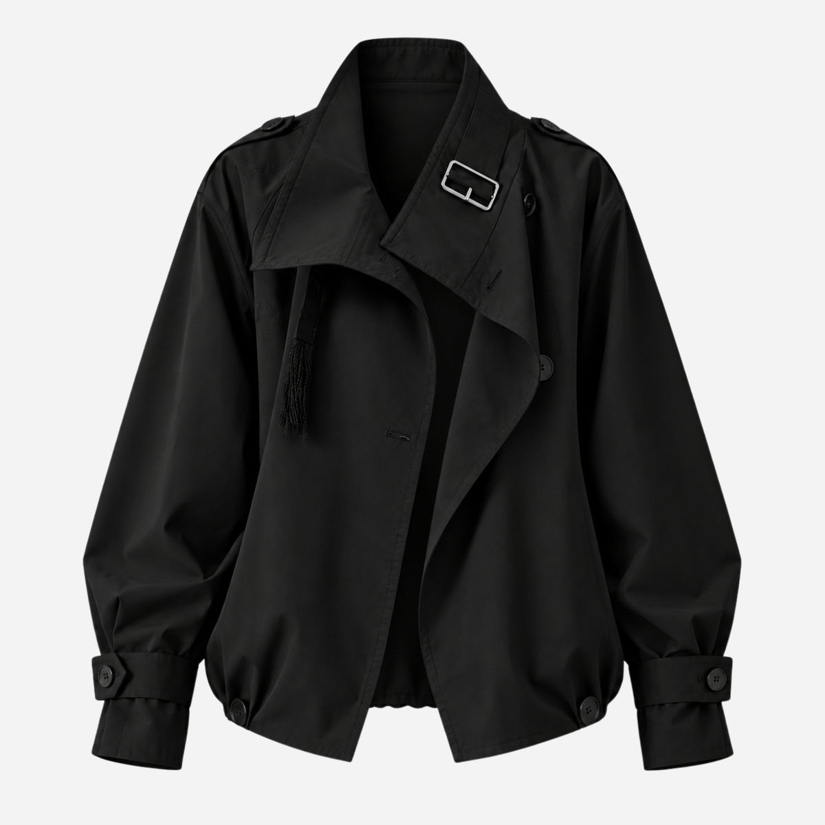 Chaqueta Mujer Trench Corta con Hebilla en el Cuello