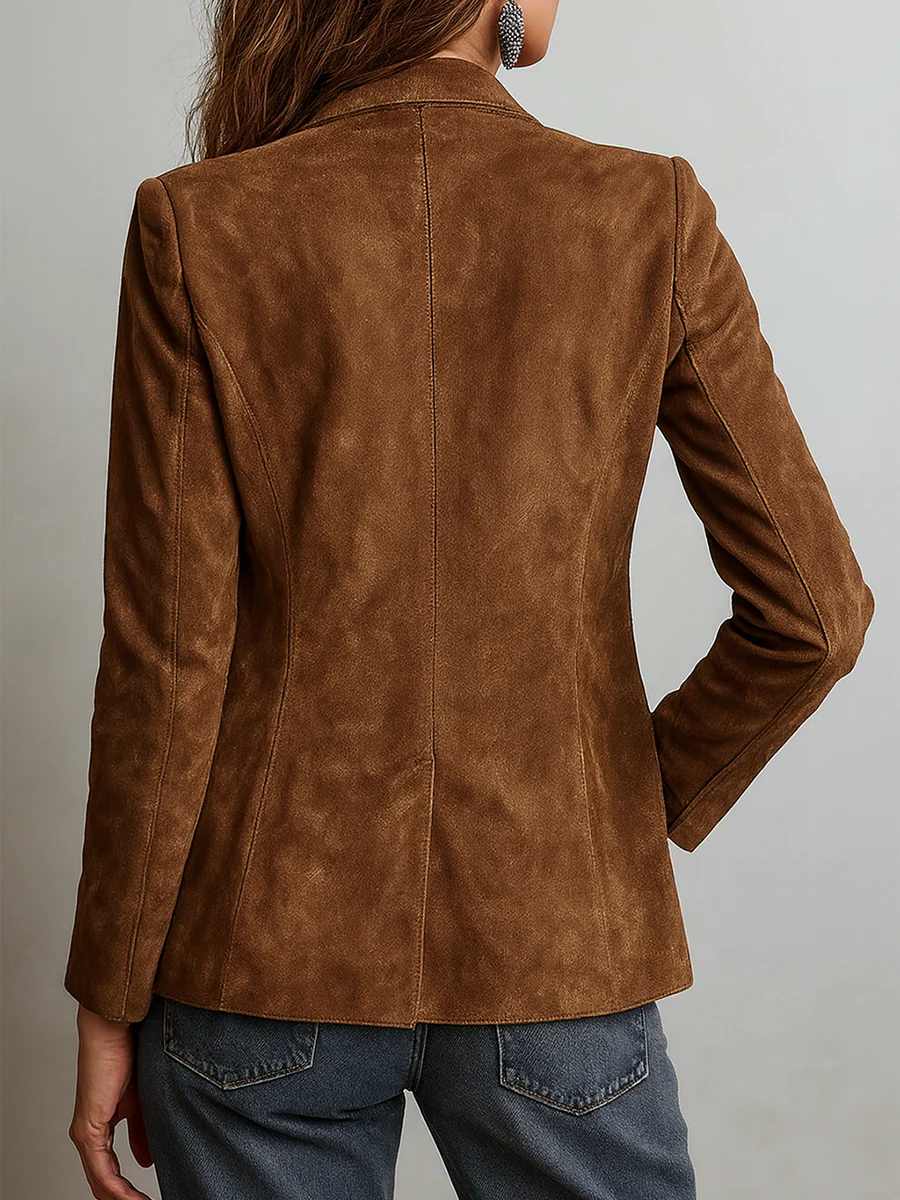 Women's Brown Suede Vintage Jacket - Contrast Stitching