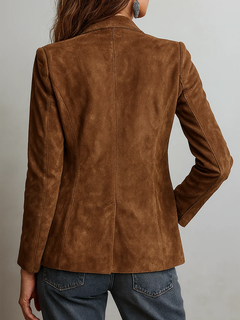 Women's Brown Suede Vintage Jacket - Contrast Stitching
