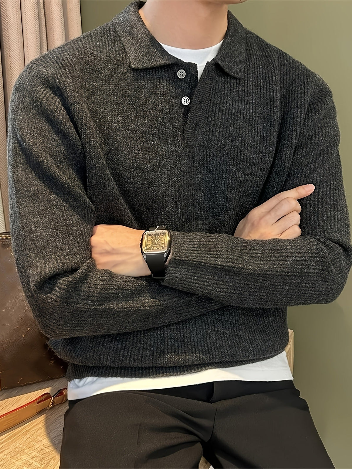 Jersey Polo Hombre Punto Canalé Manga Larga