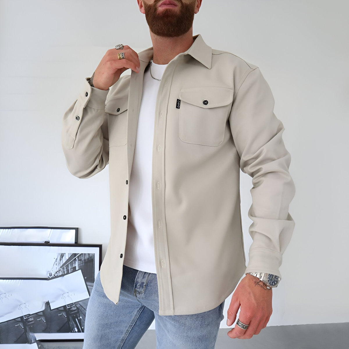 Overshirt de Hombre con Textura Mate y Bolsillos de Solapa