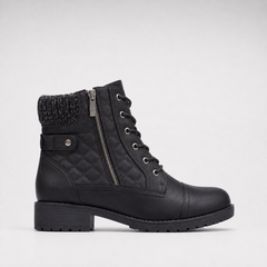 Women's Leather Ankle Boots - Block Heel, Side Zip