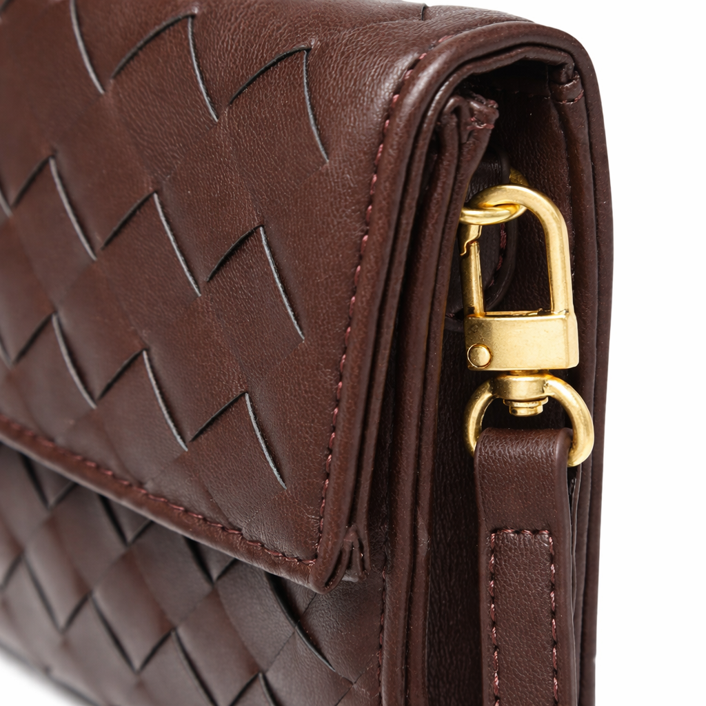 Women's Woven Vegan Leather Clutch - Evening Handbag, Gold Clasp