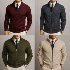 Jersey Hombre Cremallera Completa Lana Jaspeada Cuello Alto