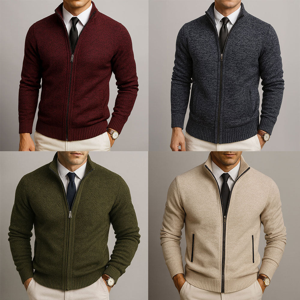 Men's Merino Wool and Cotton Full-Zip Cardigan