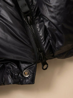 Women's Black Long Hooded Puffer Coat - Quilted Winter Parka