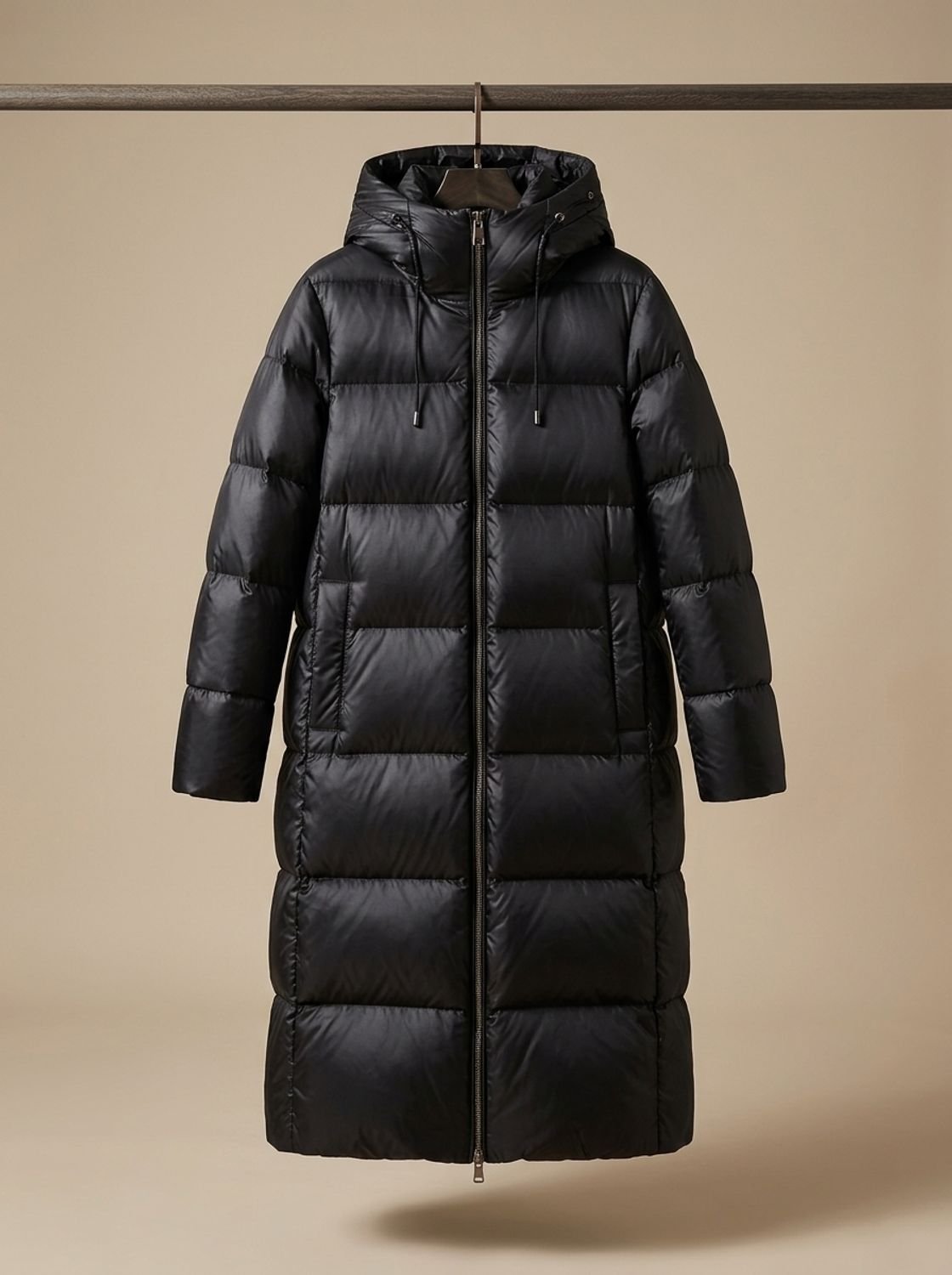 Women's Black Long Hooded Puffer Coat - Quilted Winter Parka