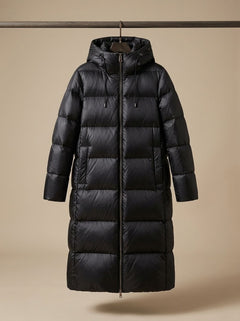Women's Black Long Hooded Puffer Coat - Quilted Winter Parka