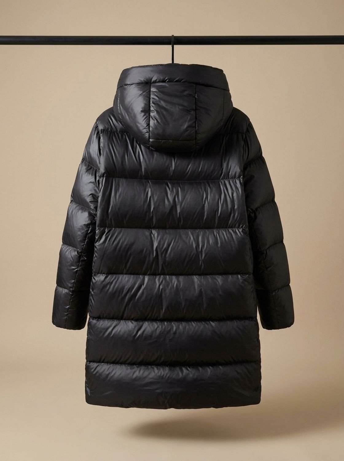 Women's Black Long Hooded Puffer Coat - Quilted Winter Parka