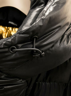Women's Black Long Hooded Puffer Coat - Quilted Winter Parka