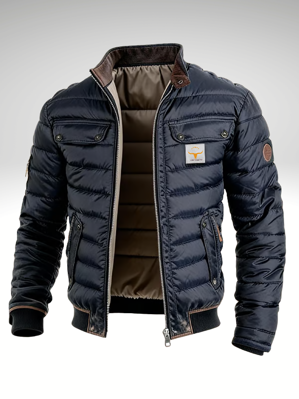Chaqueta Bomber Acolchada Hombre con Bolsillos de Solapa