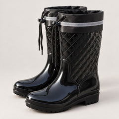 Botas de Agua Negras Mujer Acolchadas con Cordón