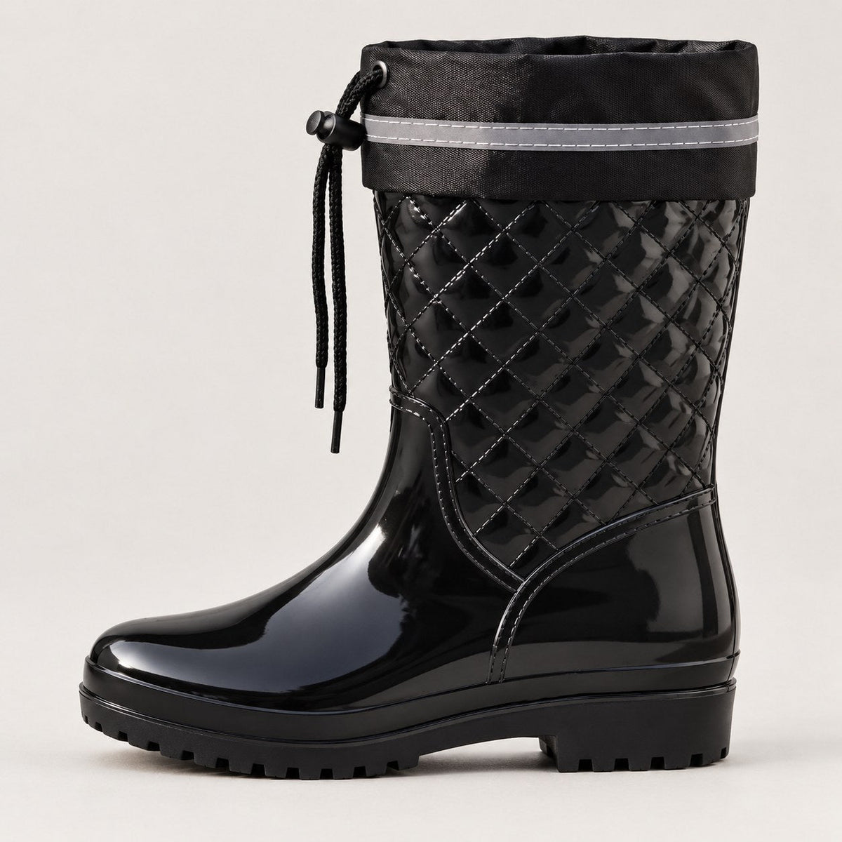 Botas de Agua Negras Mujer Acolchadas con Cordón