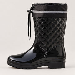 Botas de Agua Negras Mujer Acolchadas con Cordón