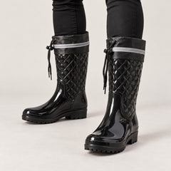 Botas de Agua Negras Mujer Acolchadas con Cordón