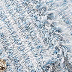 Chaqueta de Tweed Corta Mujer con Flecos y Botones Dorados