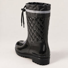 Botas de Agua Negras Mujer Acolchadas con Cordón