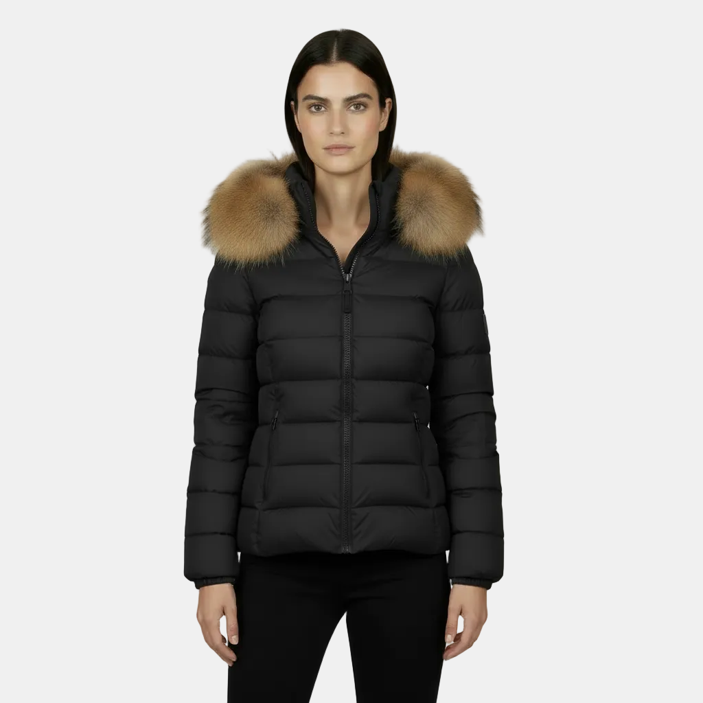 Abrigo Acolchado Para Mujer: Capucha, Cuello de Piel y Cortavientos