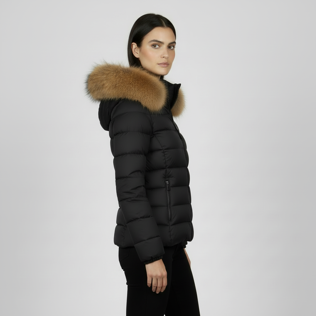 Abrigo Acolchado Para Mujer: Capucha, Cuello de Piel y Cortavientos
