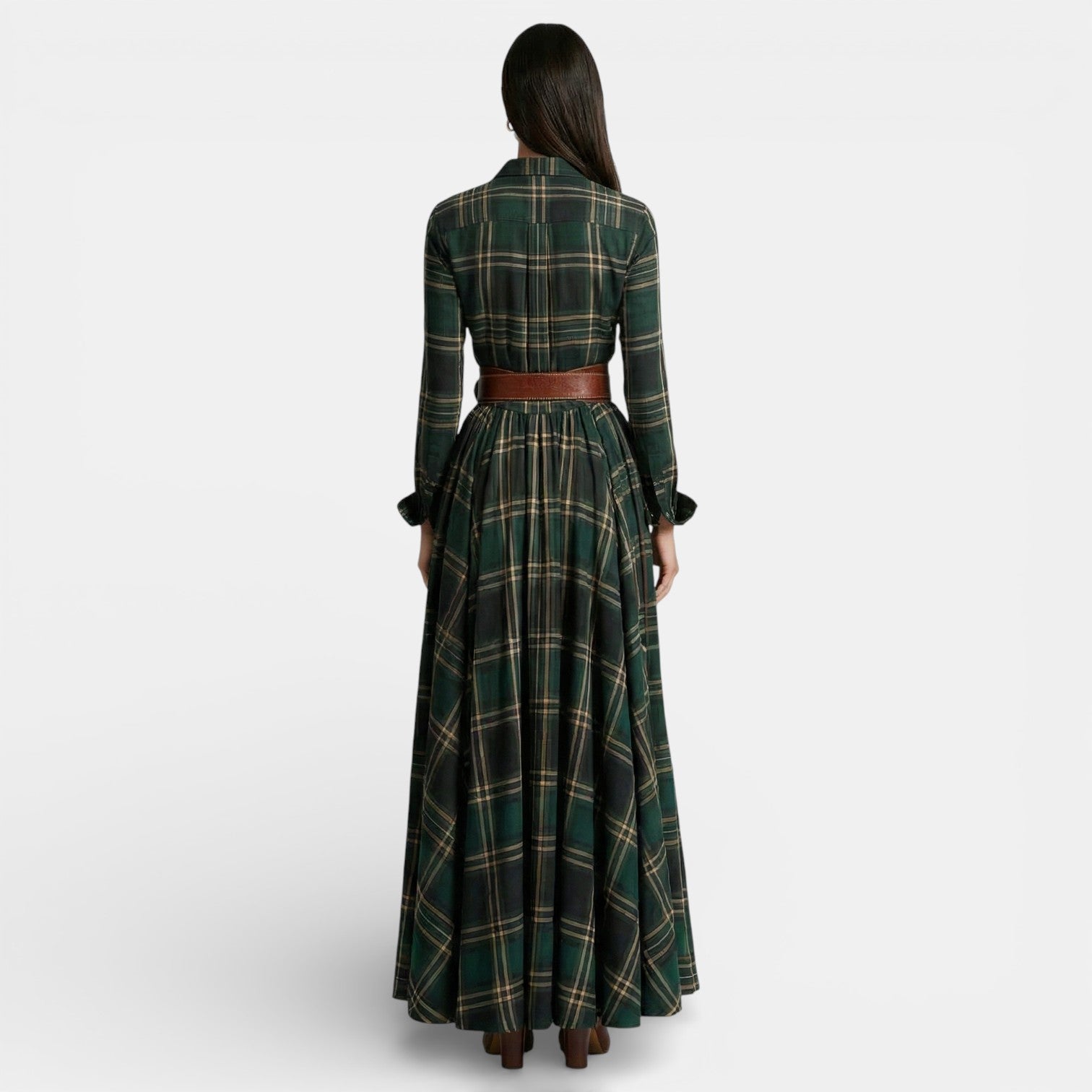 Vestido retro de mujer - Manga larga y cinturón