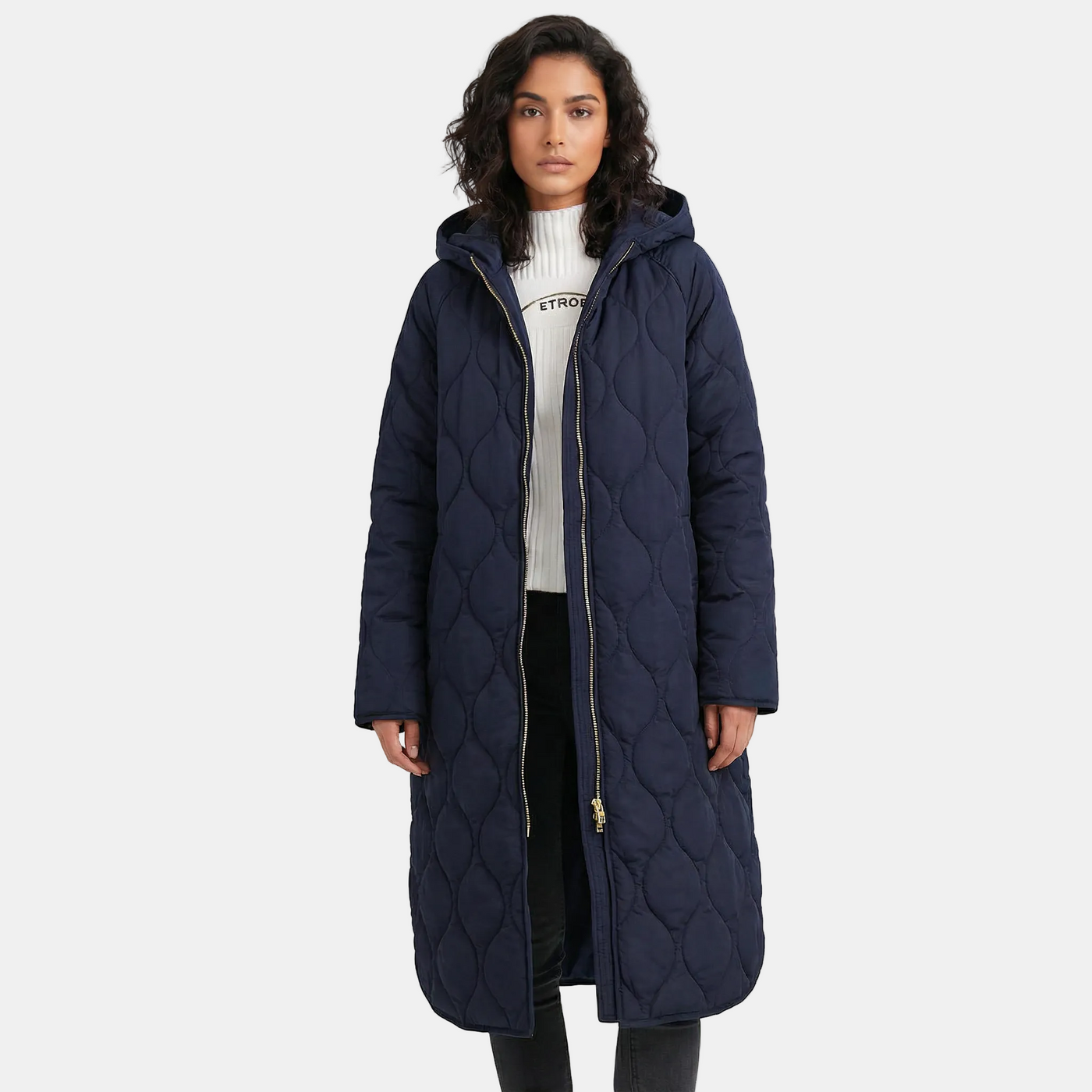 Abrigo Oversized con Elegante Patrón de Rombos y Capucha