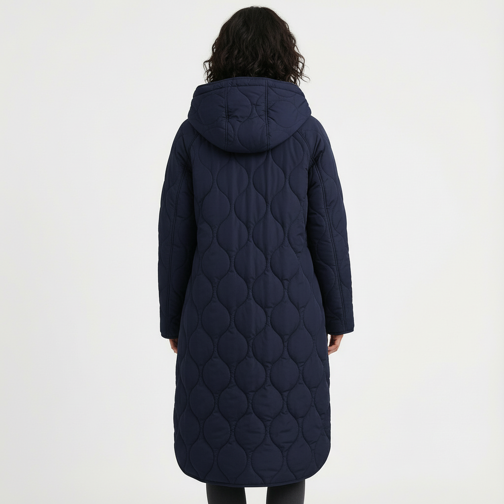 Abrigo Oversized con Elegante Patrón de Rombos y Capucha