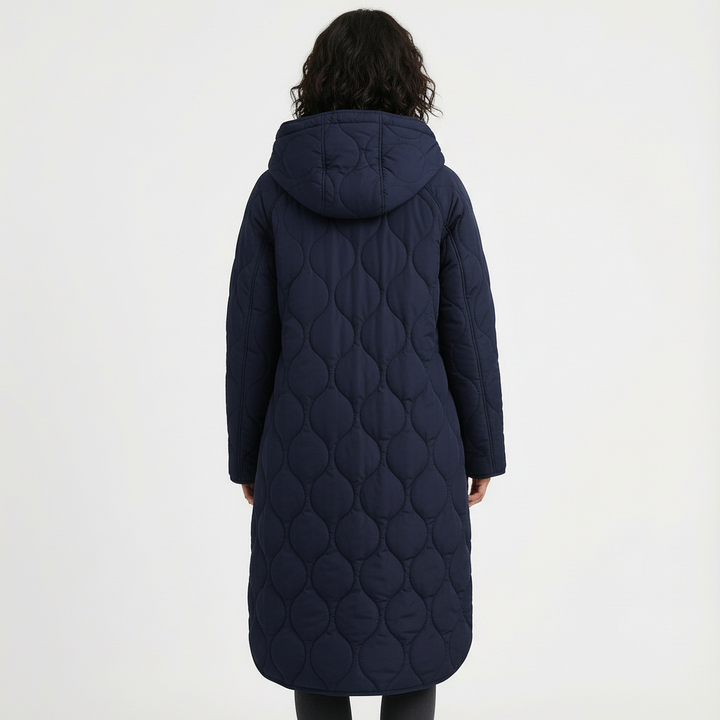 Abrigo Oversized con Elegante Patrón de Rombos y Capucha