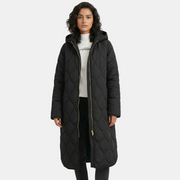 Abrigo Oversized con Elegante Patrón de Rombos y Capucha
