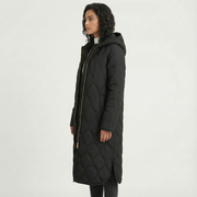 Abrigo Oversized con Elegante Patrón de Rombos y Capucha