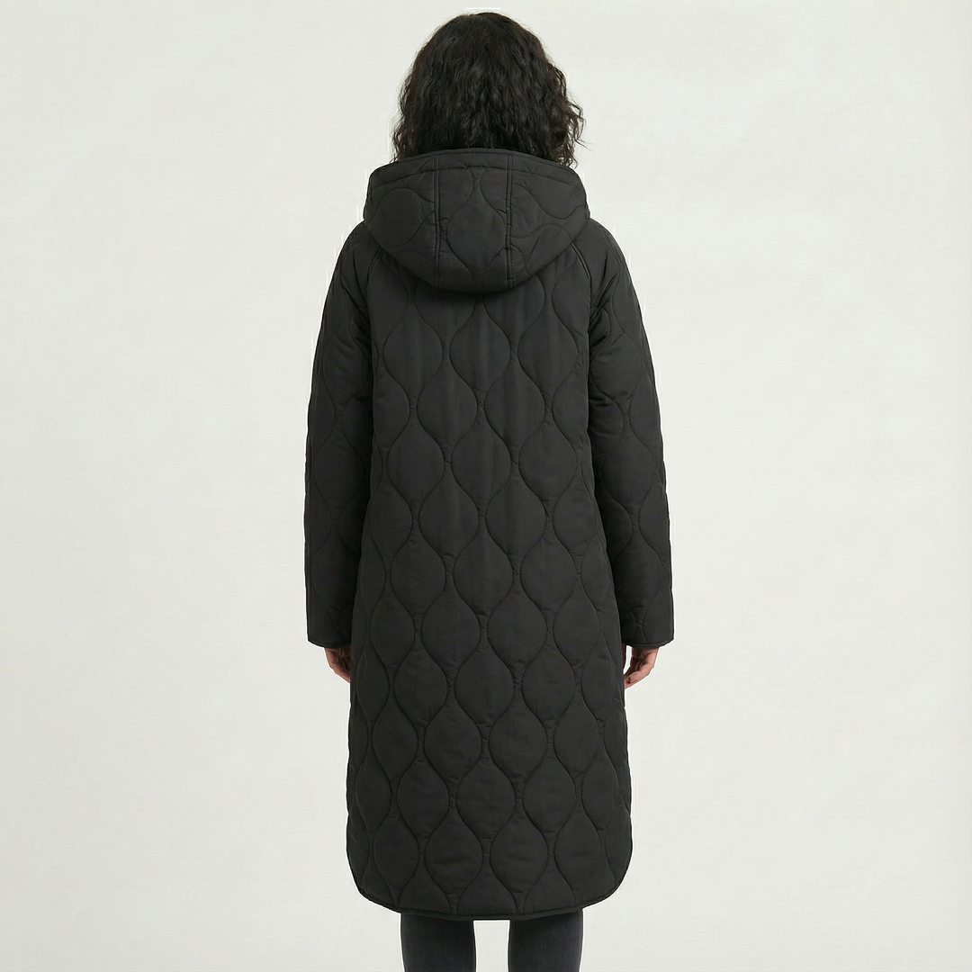 Abrigo Oversized con Elegante Patrón de Rombos y Capucha