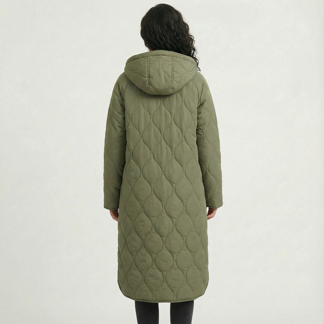 Abrigo Oversized con Elegante Patrón de Rombos y Capucha