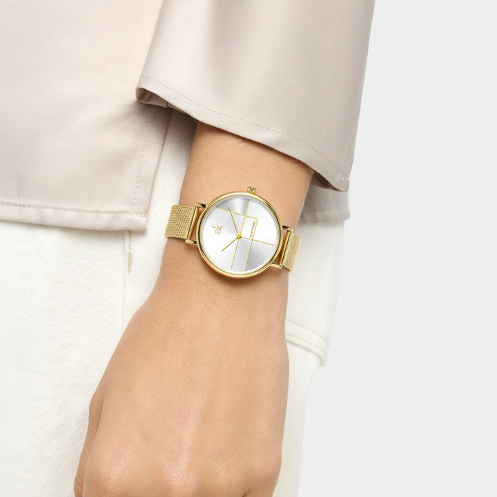 Reloj Mujer Geométrico de Cuarzo con Correa de Malla