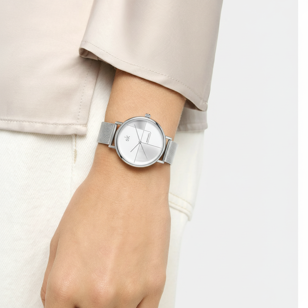 Reloj Mujer Geométrico de Cuarzo con Correa de Malla