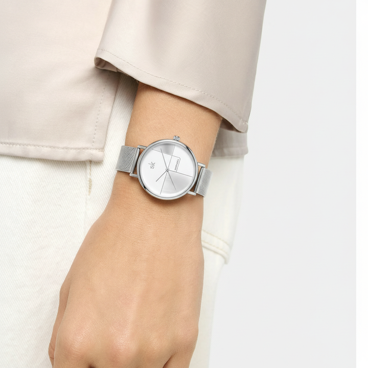 Reloj Mujer Geométrico de Cuarzo con Correa de Malla
