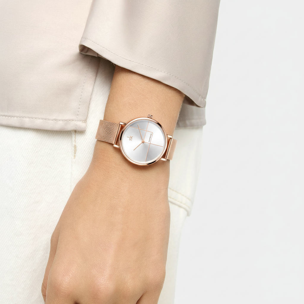 Reloj Mujer Geométrico de Cuarzo con Correa de Malla