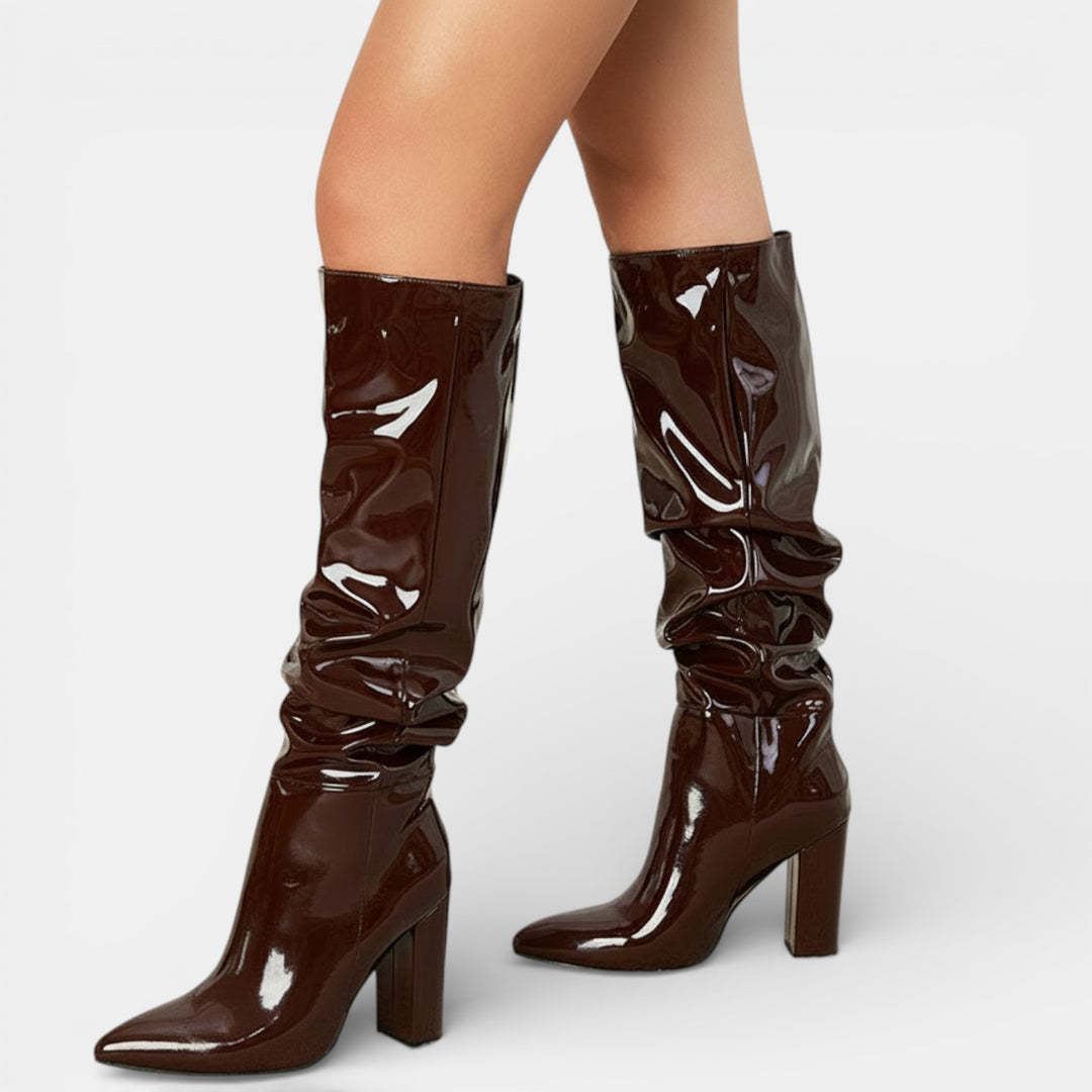 Botas de Charol Elegantes con Tacón Grueso Mujer