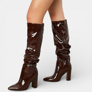 Botas de Charol Elegantes con Tacón Grueso Mujer