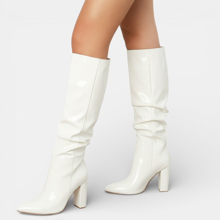 Botas de Charol Elegantes con Tacón Grueso Mujer
