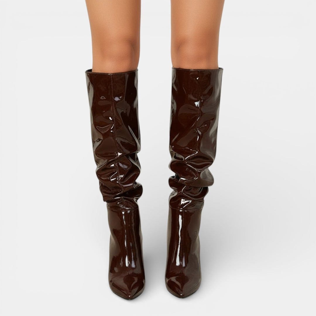 Botas de Charol Elegantes con Tacón Grueso Mujer