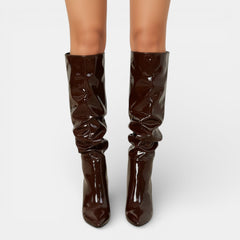 Women's Patent Leather Boots - Chunky Block Heel Ankle Boots