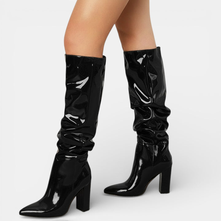 Botas de Charol Elegantes con Tacón Grueso Mujer